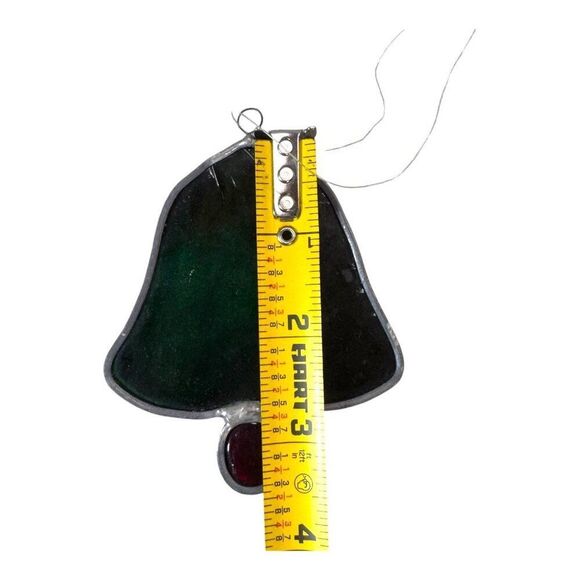 Vintage Stained Glass Christmas Tree & Bell Ornaments Handmade Green Red Holiday - Picture 4 of 4